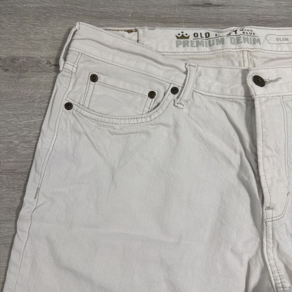 Old Navy Denim Shorts Men’s 36 White Premium Slim Cut Off Raw Hem Cotton - Picture 2 of 14